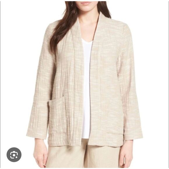 Eileen Fisher Women Natural Kimono Jacket Rhythmic Cotton Slub Beige Size XL - Picture 1 of 7